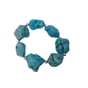 Southwestern Turquoise Blue Howlite Nuggets Chunky Stretch Bracelet Statement